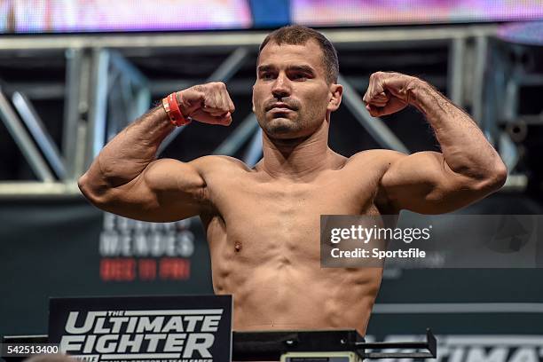 December 2015; Artem Lobov weighs in ahead of his featherweight bout against Ryan Hall. The Ultimate Fighter Finale: Weigh-In, MGM Grand Garden...