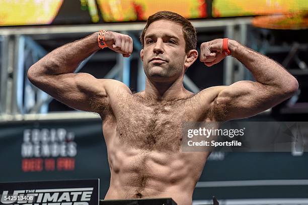 December 2015; Ryan Hall weighs in ahead of his featherweight bout against Artem Lobov. The Ultimate Fighter Finale: Weigh-In, MGM Grand Garden...