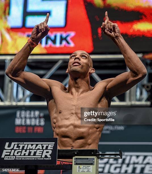 December 2015; Edson Barboza weighs in ahead of his lightweight bout against Tony Ferguson. The Ultimate Fighter Finale: Weigh-In, MGM Grand Garden...