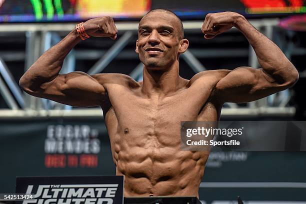 December 2015; Edson Barboza weighs in ahead of his lightweight bout against Tony Ferguson. The Ultimate Fighter Finale: Weigh-In, MGM Grand Garden...