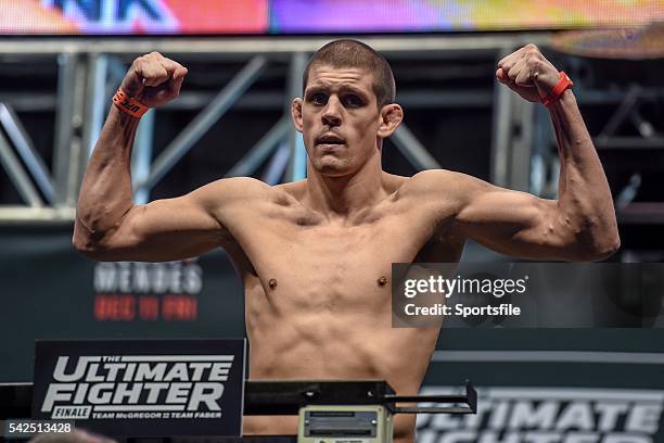 December 2015; Joe Lauzon weighs in ahead of his lightweight bout against Evan Dunham. The Ultimate Fighter Finale: Weigh-In, MGM Grand Garden Arena,...