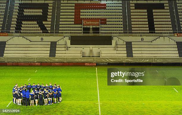 December 2015; The Leinster squad in a huddle during the captain's run ahead of their European Rugby Champions Cup, Pool 5, Round 3, match against RC...