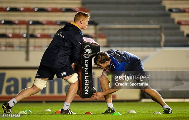 December 2015; Leinster's Tom Denton and Jordi Murphy during the captain's run ahead of their European Rugby Champions Cup, Pool 5, Round 3, match...