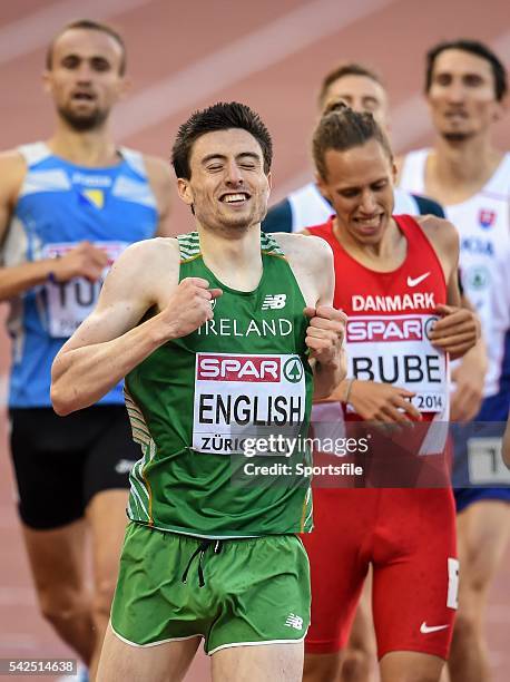 August 2014; Ireland's Mark English crosses the line to finish in third place and win a bronze medal in the men's 800m event, with a season best time...