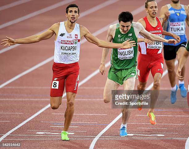 August 2014; Ireland's Mark English crosses the line to finish in third place and win a bronze medal in the men's 800m event, with a season best time...