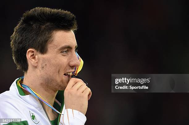 August 2014; Ireland's Mark English celebrates with his bronze medal after the men's 800m final event. English finished with a season best time of...