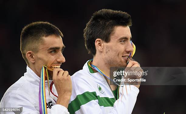 August 2014; Ireland's Mark English celebrates with his bronze medal after the men's 800m final event. English finished with a season best time of...