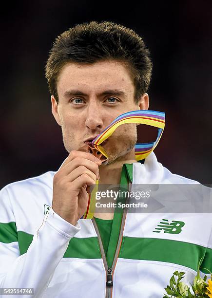 August 2014; Ireland's Mark English celebrates with his bronze medal after the men's 800m final event. English finished with a season best time of...