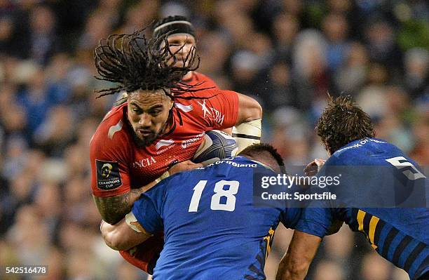 December 2015; Ma'a Nonu, Toulon, is tackled by Martin Moore and Mike McCarthy, Leinster. European Rugby Champions Cup, Pool 5, Round 4, Leinster v...