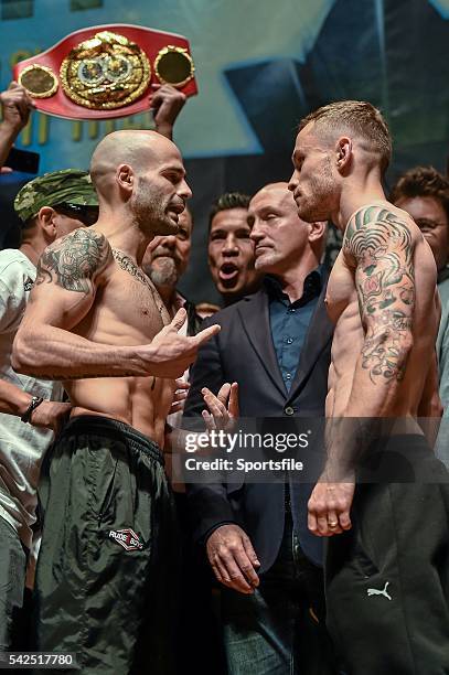 September 2014; Kiko Martinez, left, and Carl Frampton face-off during the weigh-in for the IBF super-bantamweight World title fight. Titanic...