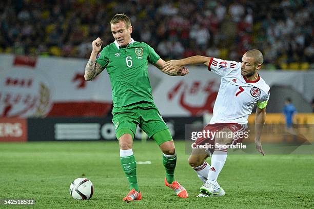 September 2014; Glenn Whelan, Republic of Ireland, in action against Jaba Kanakava, Georgia. UEFA EURO 2016 Championship Qualifer, Group D, Georgia v...