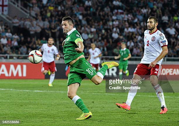 September 2014; Robbie Keane, Republic of Ireland, in action against Ucha Lobzhanidze, Georgia. UEFA EURO 2016 Championship Qualifer, Group D,...