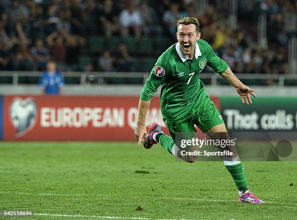 September 2014; Aiden McGeady, Republic of Ireland, celebrate's after scoring his side's second and winning goal. UEFA EURO 2016 Championship...