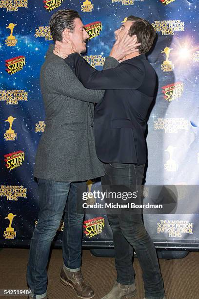 Eric Balfour and Lucas Bryant pose in the press room at the 42nd Annual Saturn Awards at The Castaway on June 22, 2016 in Burbank, California.