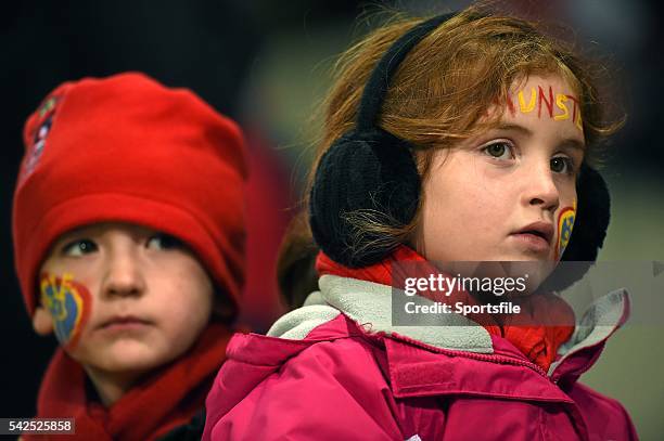 October 2014; Munster supporters Elsie Carey, aged 6, from Meelick, Co. Clare, right, along with her cousin Shane Whelan, aged 5, from Kilrrush, Co....