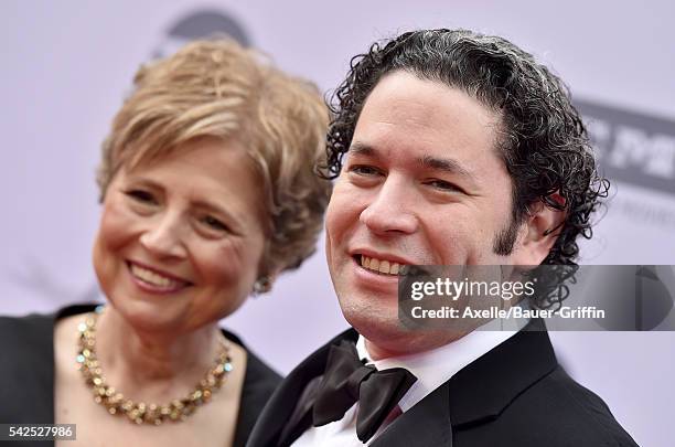 Conductor Gustavo Dudamel and CEO of the Los Angeles Philharmonic Deborah Borda arrive at the 44th AFI Life Achievement Awards Gala Tribute to John...