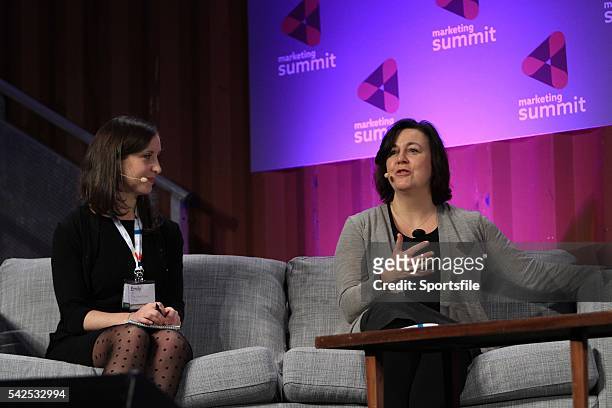 November 2014; Emily Steel, Reporter, New York Times, in conversation with Tanya Cordrey, CDO, Guardian, on the marketing stage during Day 1 of the...