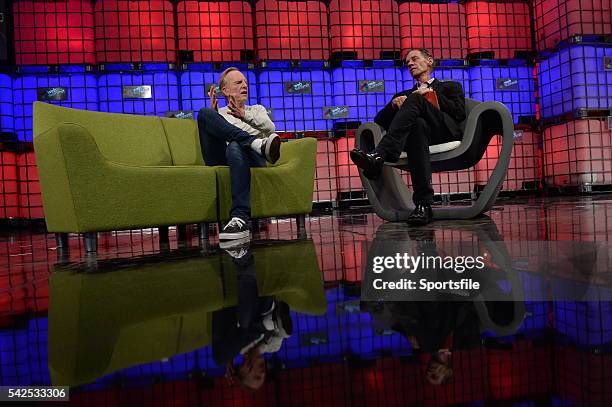 November 2014; David Carr, Journalist and Author, The New York Times in conversation with John Sculley, Former CEO, Apple, on the centre stage during...