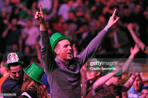 Febraury 2016; Darts fans during the Betway Premier League Darts. 3 Arena, Dublin. Picture credit: Seb Daly / SPORTSFILE