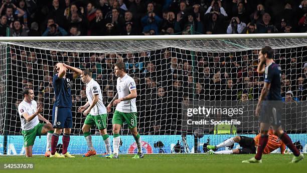 November 2014; Chris Martin, Scotland, reacts after his shot on goal went narrowly wide. UEFA EURO 2016 Championship Qualifier, Group D, Scotland v...