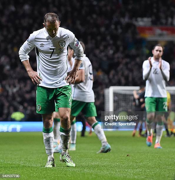 November 2014; A dejected Aiden McGeady, Republic of Ireland, at the end of the game. UEFA EURO 2016 Championship Qualifier, Group D, Scotland v...