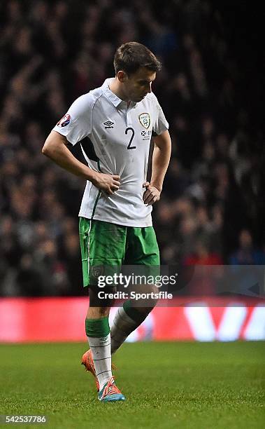 November 2014; A dejected Seamus Coleman, Republic of Ireland, at the end of the game. UEFA EURO 2016 Championship Qualifier, Group D, Scotland v...
