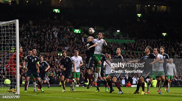 November 2014; Richard Keogh, Republic of Ireland, in action against Steven Naismith, Scotland. UEFA EURO 2016 Championship Qualifier, Group D,...