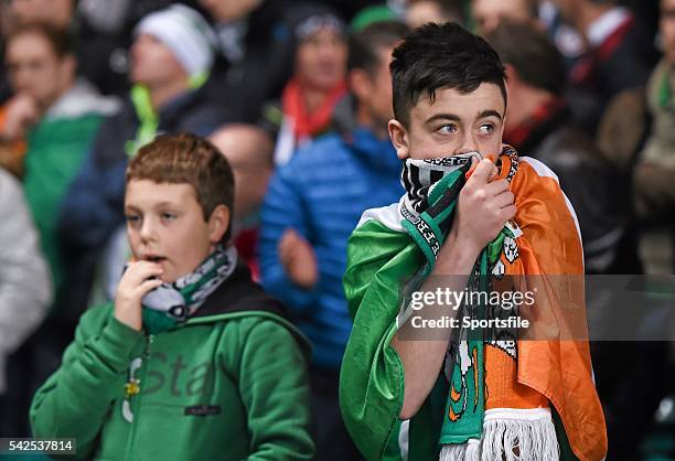 November 2014; Dejected Republic of Ireland supporters after Shaun Maloney scored Scotland's first goal. UEFA EURO 2016 Championship Qualifier, Group...