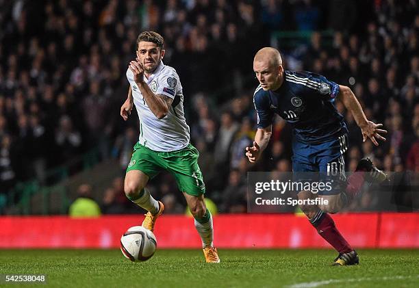 November 2014; Robbie Brady, Republic of Ireland, in action against Steven Naismith, Scotland. UEFA EURO 2016 Championship Qualifer, Group D,...