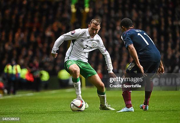 November 2014; Aidan McGeady, Republic of Ireland, in action against Ikechi Anya, Scotland. UEFA EURO 2016 Championship Qualifer, Group D, Scotland v...