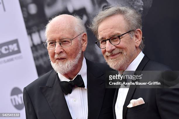 Composer/honoree John Williams and director Steven Spielberg arrive at the 44th AFI Life Achievement Awards Gala Tribute to John Williams at Dolby...