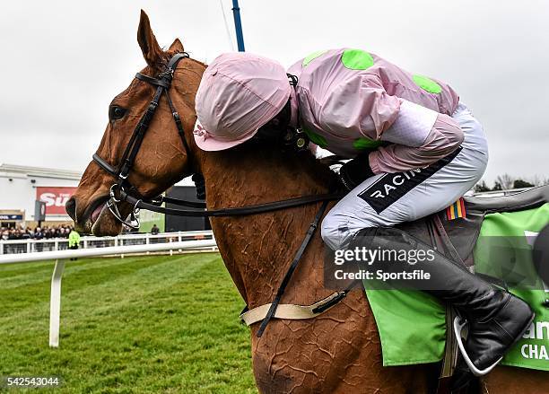 March 2016; Jockey Ruby Walsh kisses Annie Power after winning the Stan James Champion Hurdle Challenge Trophy. Prestbury Park, Cheltenham,...