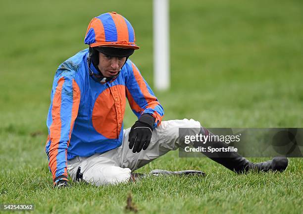 March 2016; Aidan Coleman after falling from Beg To Differ in the Ultima Handicap Steeplechase. Prestbury Park, Cheltenham, Gloucestershire, England....