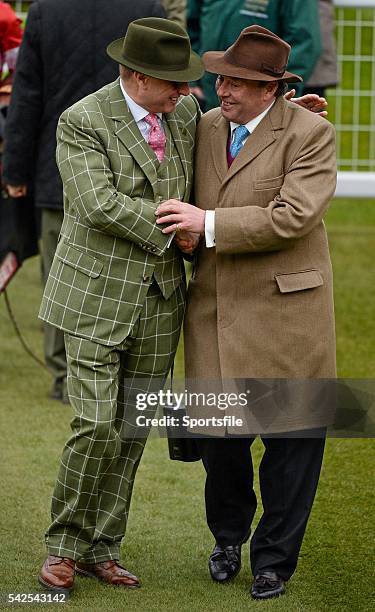 March 2016; Owner Rich Ricci, left, congratulates trainer Nicky Henderson after he won the Supreme Novices' Hurdle with Altior. Prestbury Park,...