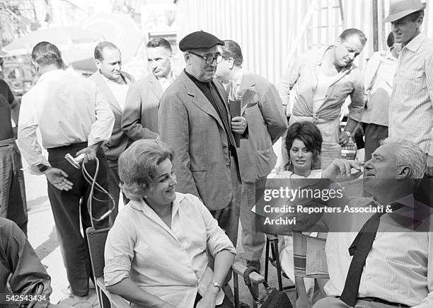 Italian actor and director Vittorio De Sica and his wife Maria Mercader, Italian screenwriter Cesare Zavattini and Italian actress Sophia Loren...