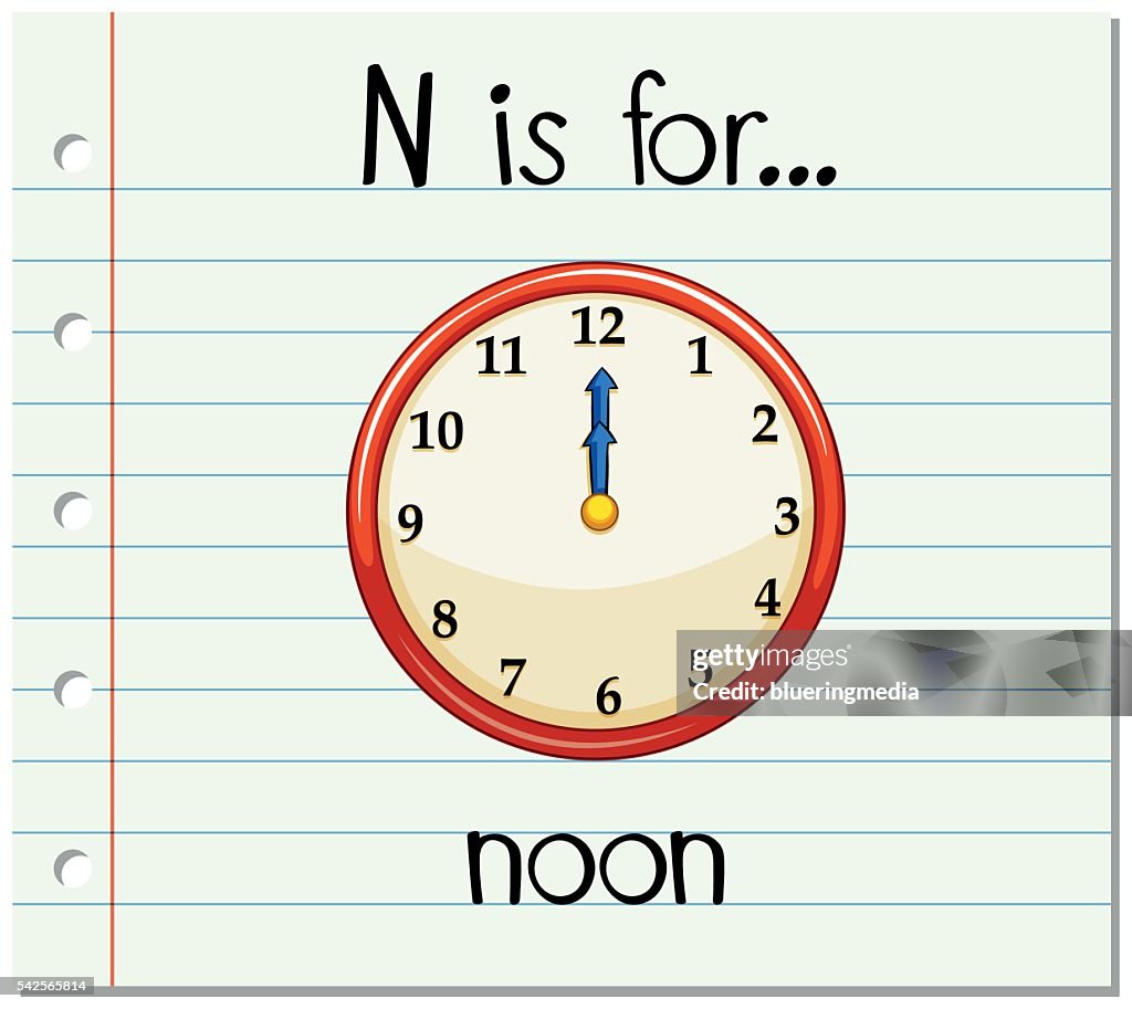 Noon Lettering Flashcard Letter N Is For Noon High-Res Vector Graphic - Getty Images