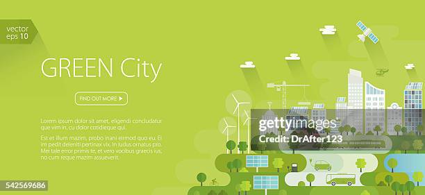 stockillustraties, clipart, cartoons en iconen met smart green city banner - zonne energiecentrale