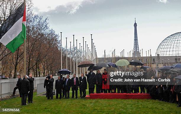 The Palestinian flag is raised for the first time at the Unesco headquarters in Paris, marking a diplomatic victory despite American and Israeli...