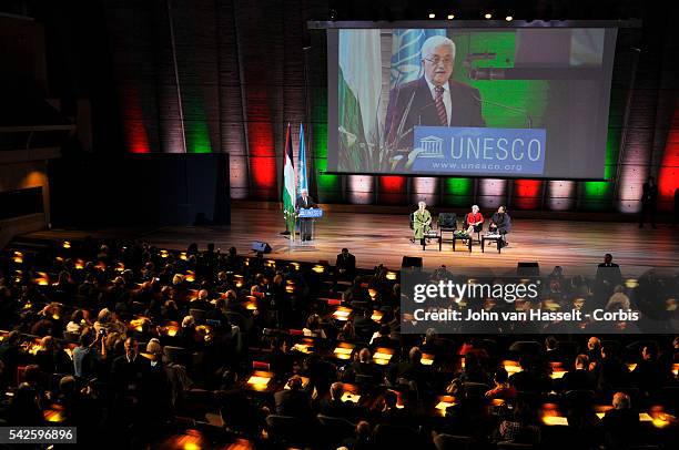 The Palestinian flag is raised for the first time at the Unesco headquarters in Paris, marking a diplomatic victory despite American and Israeli...