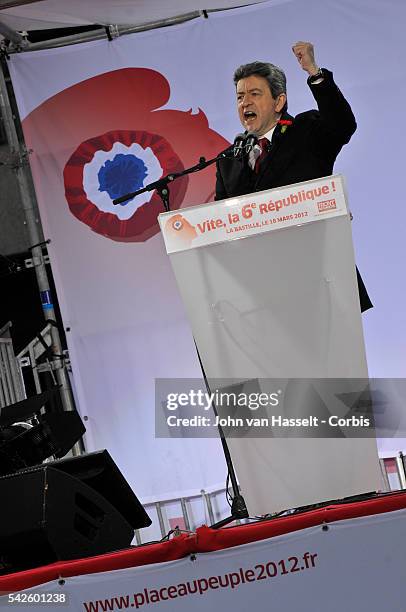 Presidential candidate for the 2012 French national elections Jean-luc Mélenchon of the left wing Parti Front de Gauche, the Socialist Front...
