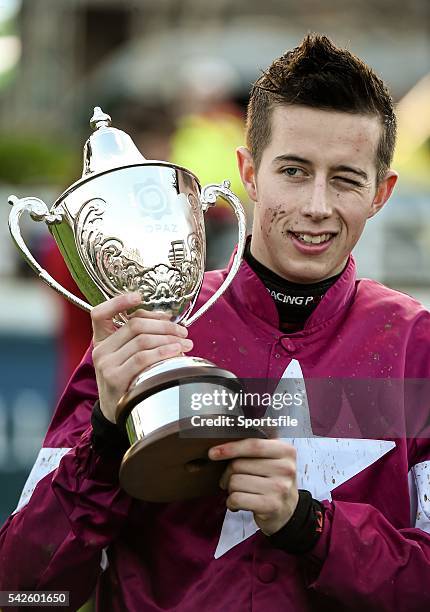 December 2014; Jockey Bryan Cooper after winning the Topaz Novice Steeplechase aboard Don Poli. Leopardstown Christmas Festival, Leopardstown, Co....