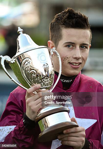 December 2014; Jockey Bryan Cooper after winning the Topaz Novice Steeplechase aboard Don Poli. Leopardstown Christmas Festival, Leopardstown, Co....