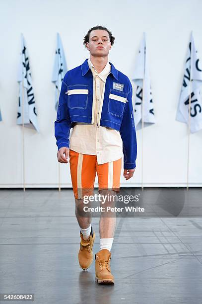 Model walks the runway during the Andrea Crews Menswear Spring/Summer 2017 show as part of Paris Fashion Week on June 23, 2016 in Paris, France.