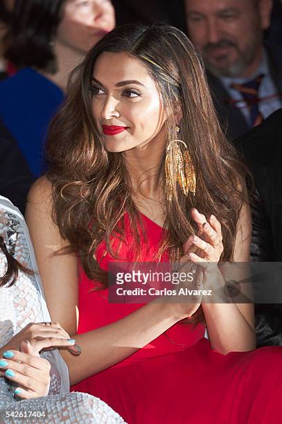 Indian actress Deepika Padukone attends the press conference for the 17th edition of IIFA Awards at the Palace Hotel on June 23, 2016 in Madrid,...