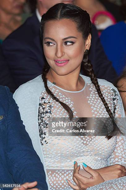 Indian actress Sonakshi Sinha attends the press conference for the 17th edition of IIFA Awards at the Palace Hotel on June 23, 2016 in Madrid, Spain.