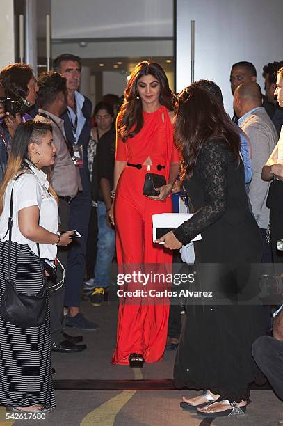 Indian actress Shilpa Shetty attends the press conference for the 17th edition of IIFA Awards at the Palace Hotel on June 23, 2016 in Madrid, Spain.