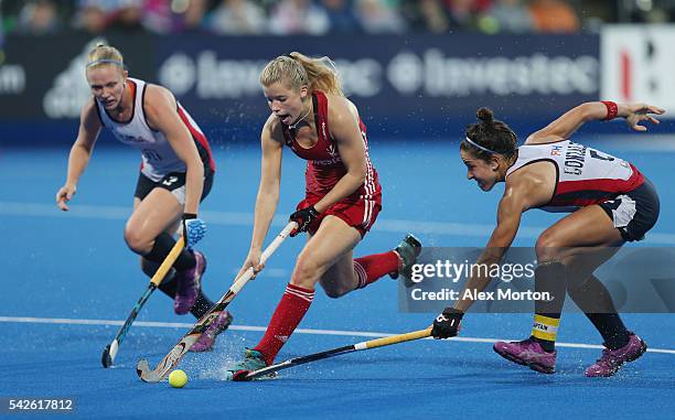 Sophie Bray of Great Britain during the FIH Women's Hockey Champions Trophy match between Great Britain and USA at Queen Elizabeth Olympic Park on...