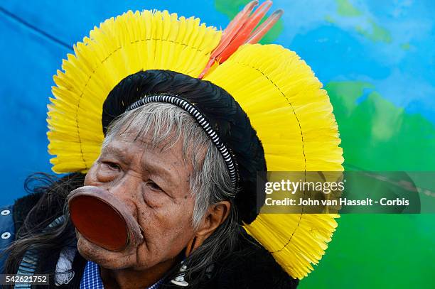 Indigenous Kayapo chief Raoni Metuktire, a symbol for the preservation of the Amazon rainforest meets Paul Watson founder of the Sea Shepherd which...