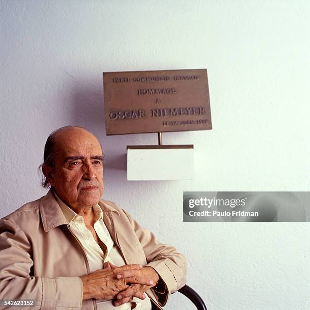 Architect Oscar Niemeyer in his studio in Copacabana, Rio de Janeiro, Brazil.