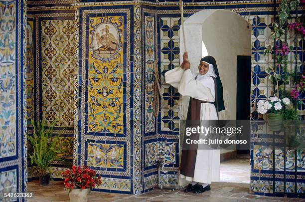 Decorative tiles decorate the walls of the Convento de Santa Paula in Seville, Spain.